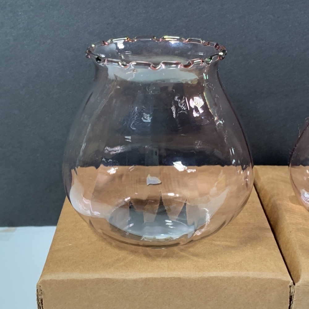 Set of 2 Home Interiors Ruffled Glass Votive Candle Holders Pink Optic Vintage - Picture 3 of 8